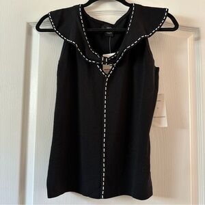 NEW Hadi Chic Black Blouse with White Trim